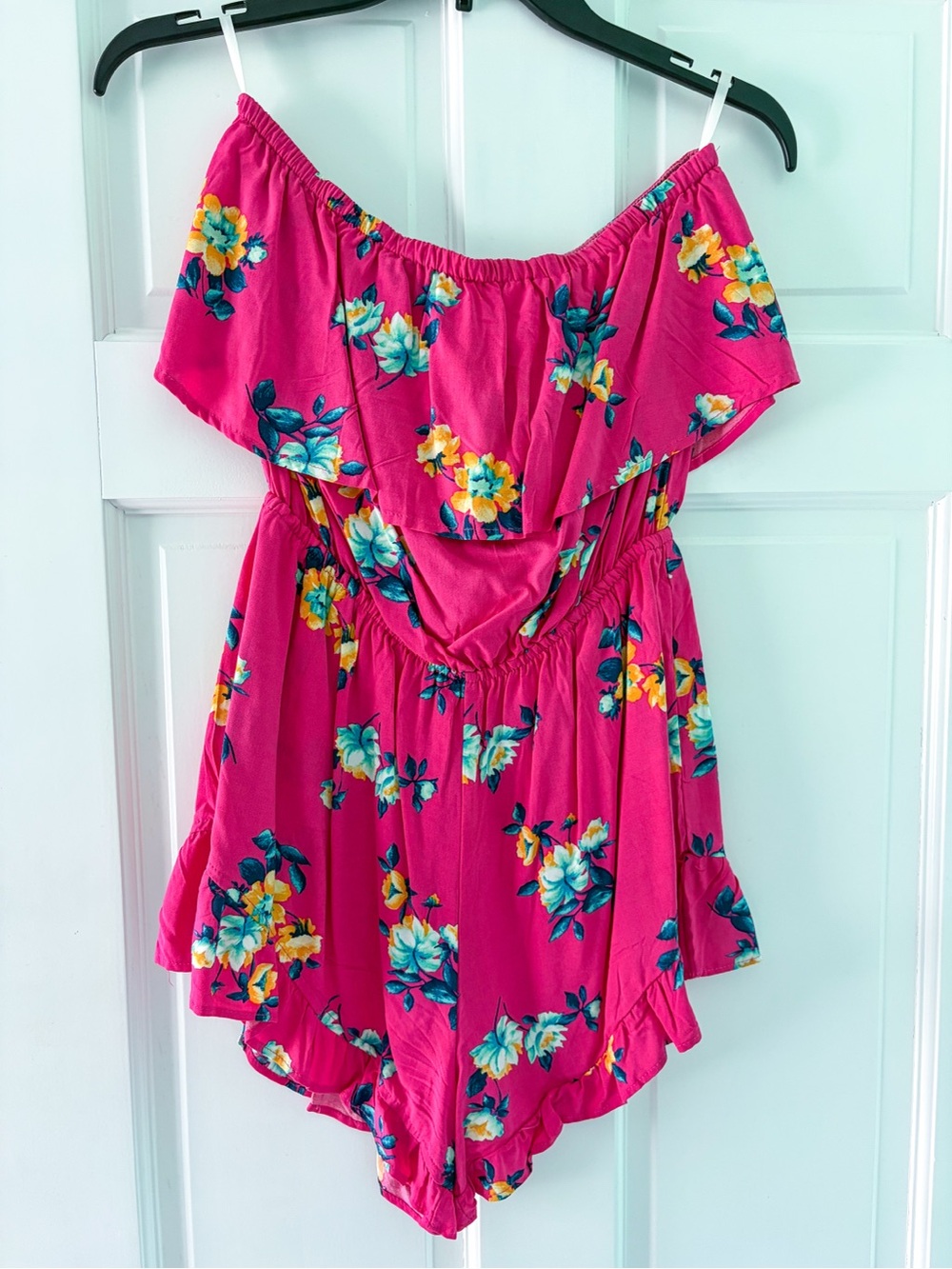Pink Lily Floral Strapless Romper